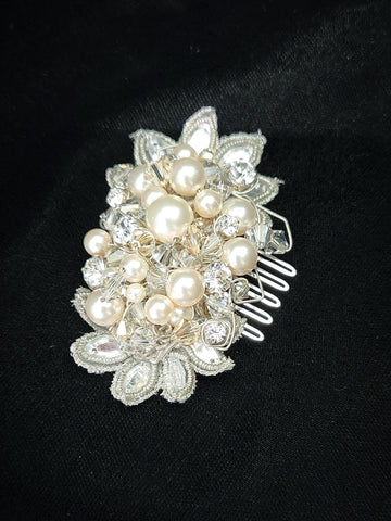 SALE - Bridal headpiece - pearl clustered comb with vintage trim - Baby Parisienne by Kezani