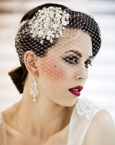 Wedding veil - birdcage veil with small beaded combs - Jasmine - Kezani Jewellery - 1