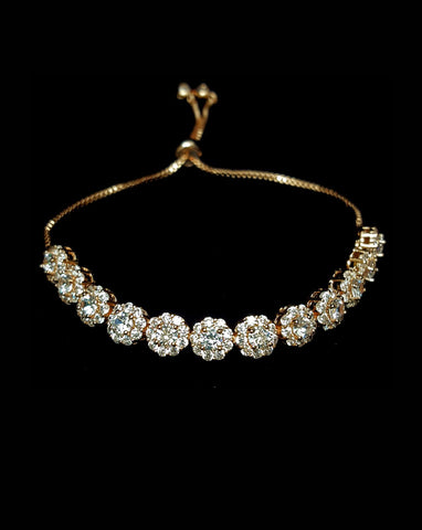 NEW ARRIVAL - Bridal and wedding bracelet - Nina halo round crystal adjustable - Exclusive at Kezani