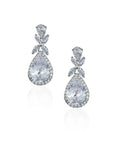 bridal and wedding earrings - luxurious halo pear crystal drop in rhodium plate kezani