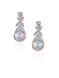 bridal and wedding earrings - luxurious halo pear crystal drop in rose gold plate kezani