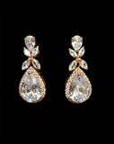 bridal and wedding earrings - luxurious halo pear crystal drop at kezani-rose-gold
