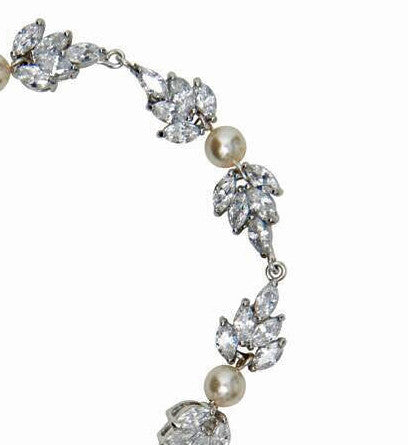 Bridal bracelet- Bocheron pearl and crystal leaf bracelet by Stephanie Browne - KEZANI JEWELLERY - designer bridal jewellery and wedding accessories - 2