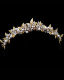 variation of Amara bridal crown with delicate diamonte and antique gold leaf detail