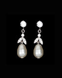 bridal earrings - drop pearl earring with vintage leaf - Silk pearl earring by Stephanie Browne 2