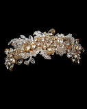 bridal headpiece - adonia gold with champagne lace crown - by Kezani - top view
