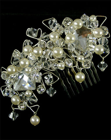 Bridal headpiece - crystal and pearl side comb - Jadore double by Kezani - Kezani Jewellery