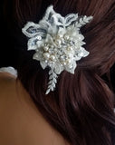 Bridal headpiece - small lace pearl and crystal cluster comb - Gracie by Kezani - Kezani Jewellery - 2
