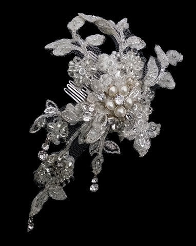 Bridal headpiece - vintage style lace - best seller - Harlow pearl by Kezani - Kezani Jewellery - 1
