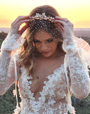 Bridal headpiece - pearl clustered headband with optional crystal birdcage veil - Breeanna glam by Kezani