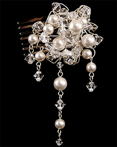 Bridal headpiece - cluster comb with pearl and crystal drops - Sachi by Kezani - Kezani Jewellery