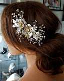 Bridal headpiece - Silvery gold flower comb - Josie - Johnny B Collection at Kezani