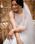 bridal wedding veil - two tier circular with pearl edge - Baroness at Kezani
