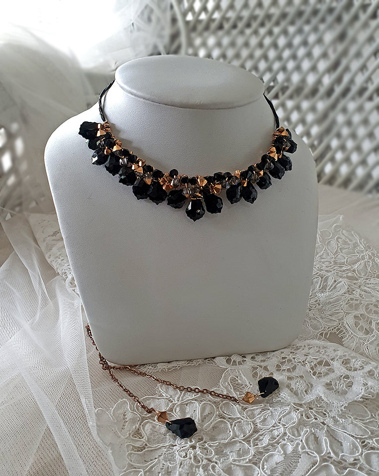 Bridal necklace black crystal choker with rose gold Olivia by