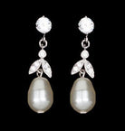 bridal earrings - drop pearl earring with vintage leaf - Silk pearl earring by Stephanie Browne 3