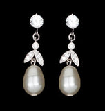 bridal earrings - drop pearl earring with vintage leaf - Silk pearl earring by Stephanie Browne 3