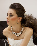 sale headpiece - ivory pearl and black crystal side comb - Angelique by Kezani