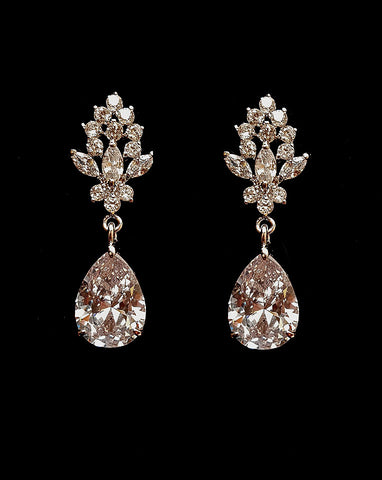 Bridal earrings - elegant crystal stud with classic pear crystal drop - Meghan - Johnny B at Kezani