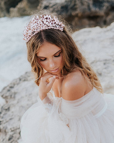 bridal headpiece - delicate crystal and pearl vine-branch crown in blush -bohemian chic - Positano crown by Kezani 1