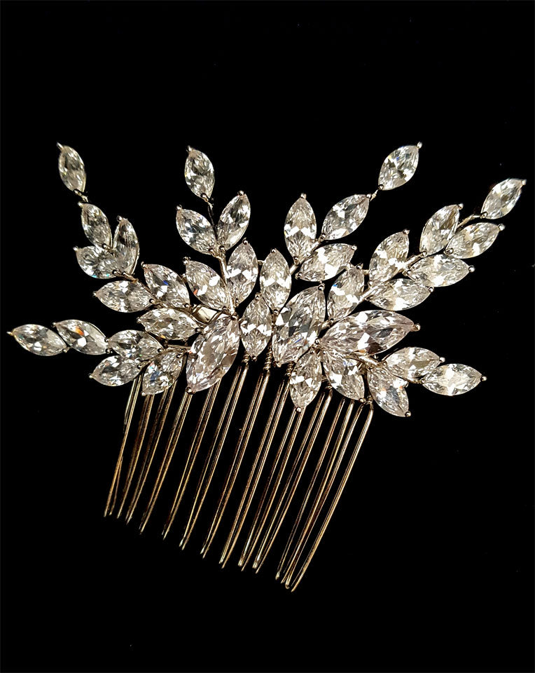 bridal and formal headpiece - flower cascade marquise crystal branch side comb at Kezani