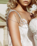 wedding back jewellery - crystal and diamonte drapes with one shoulder feature - Isabella by Kezani - shoulder view