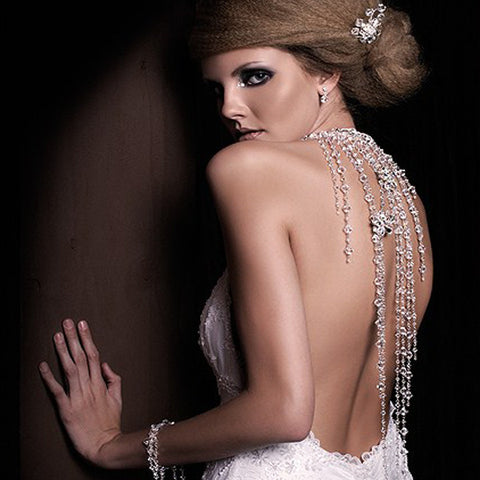 Wedding back necklace - crystals cascading - Falling Stars by Kezani - Kezani Jewellery - 1