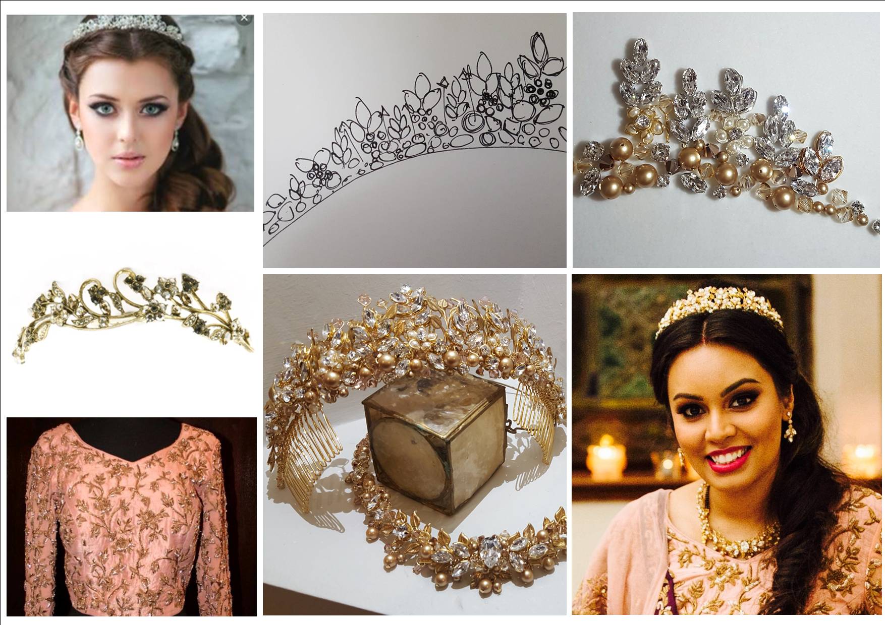 indian wedding - inspo, sketches for a detailed gold crown