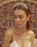 Wedding crown - feminine pearl, crystal and leaf headpiece - Xena Crown by Kezani - BUY or HIRE