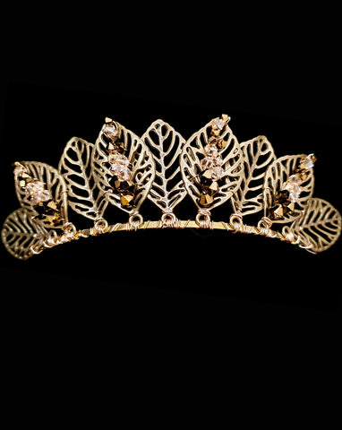 wedding crown - antique bronze boho leaf - McKenzie by Kezani