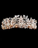 wedding crown - Diva - crystal and pearl leaf - silver with rose gold - by Kezani