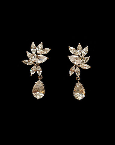 wedding and bridal earings - marquise crystal cluster stud with small pear drop - Twilight drop earring by Stephanie browne at Kezani