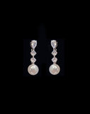 wedding earrings -cascade crystal chain with round pearl drop - Isobel by Johnny b - at Kezani
