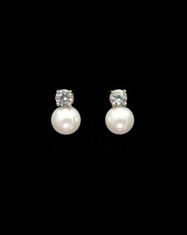 Bridal earrings - simple classic pearl and diamonte stud - Louisa by Johnny b at Kezani