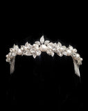 close up of Steph headpiece - vintage leaf and crystal with large pearls - low crown or veil band