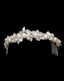 Bridal headpiece - vintage leaf and crystal low crown with large pearls - Steph by Kezani - BUY or HIRE