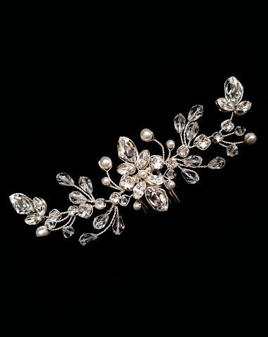 Bridal headpiece - small crystal and pearl vine comb - Dionsyia by Kezani