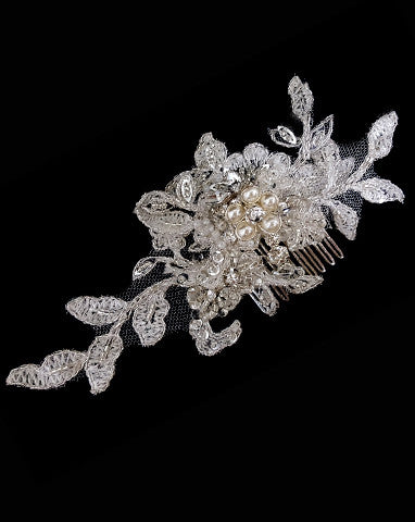 Bridal headpiece - BEST SELLER- pearl flower with lace comb - Harlow small by Kezani - KEZANI JEWELLERY - designer bridal jewellery and wedding accessories - 1