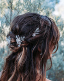 wedding headpiece - crystal and pearl flower pins/comb with vintage leaves - Jessica hairpins by Kezani -side view