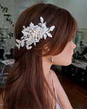 Bridal headpiece - BEST SELLER- pearl flower with lace comb - Harlow small by Kezani - KEZANI JEWELLERY - designer bridal jewellery and wedding accessories - 2
