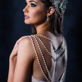 Wedding back jewellery - pearl drapes with vintage silver drops - Josephine by Kezani - Kezani Jewellery - 1