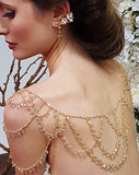 wedding shoulder jewellery - gold crystal drapes - back view - Diva by Kezani