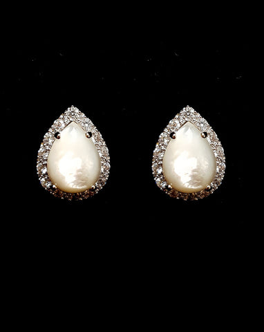 Bridal earrings - Mother of pearl pear stud with crystal halo - Mae studs by Stephanie Browne