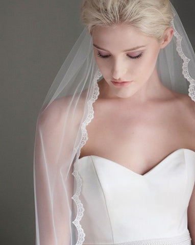 Veil - chapel length single tier wedding veil with dainty lace edge - Beauty