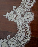 Veil - train length one tier border scallop lace trim wedding veil - Josephine
